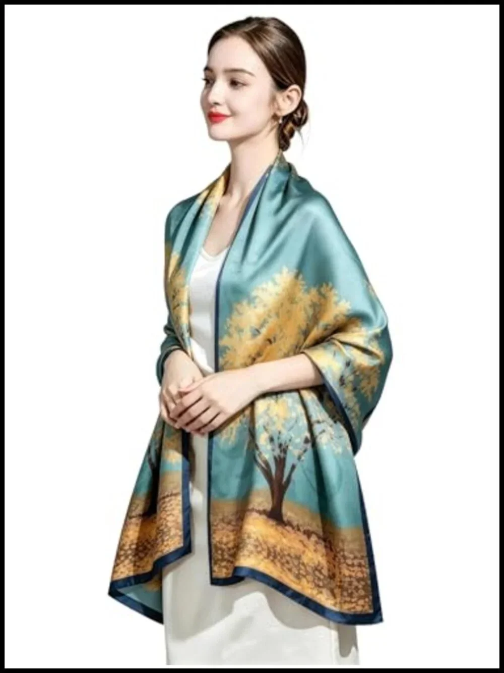 100% Mulberry Silk Floral Scarf 70x21 Neck Shawl Lightweight Wrap Pashmina